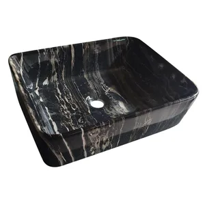 כיור מלבני מונח שחור מט / שחור שיש