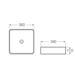 כיור מונח מרובע לבן מבריק דפנות דקות