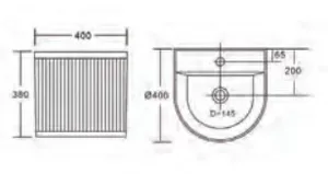 כיור חרס תלוי קרלו 40/40 לבן מבריק פסים
